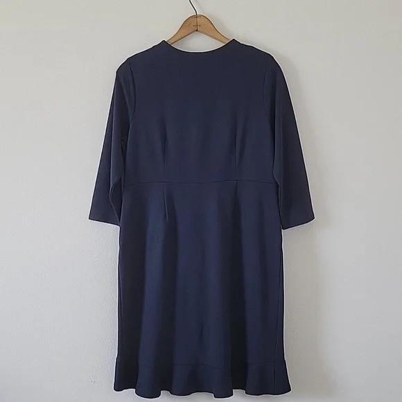 J Jill Navy Blue Ponte Ruffle Wrap Dress Size Medium Petite MP - Picture 5 of 10